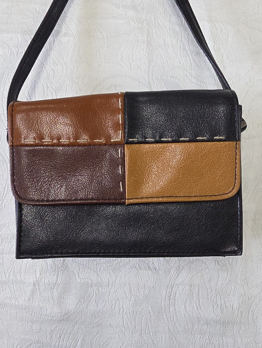 Women's Black & Brown Patchwork Crossbody Bag - Picture 3 of 5